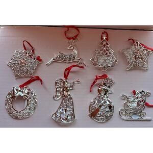 Lot 8 Vtg MINT LENOX Sparkle & Scroll Crystal Christmas Ornaments Silverplate